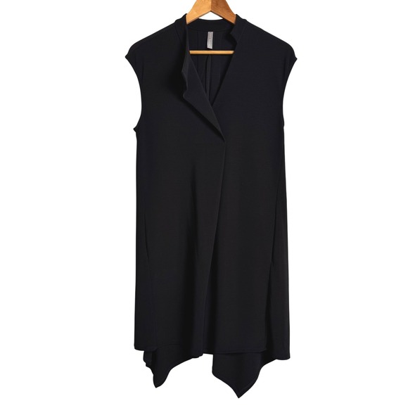 Last Tango Womens Sleeveless Black Shawl Collar Drape Dress Oversized XS - Picture 1 of 5